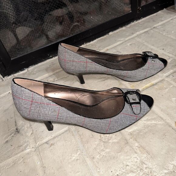Report Women’s Plaid Peep Toe Heel Pump Shoe Size 9.5 EUC - Picture 1 of 9